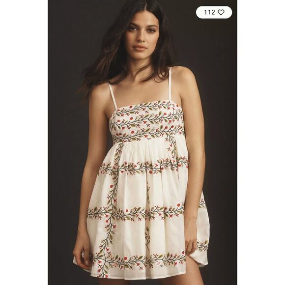 Women's Samant Chauhan Square-Neck Floral Embroidered Mini Dress size M Bohemian - Picture 1 of 5